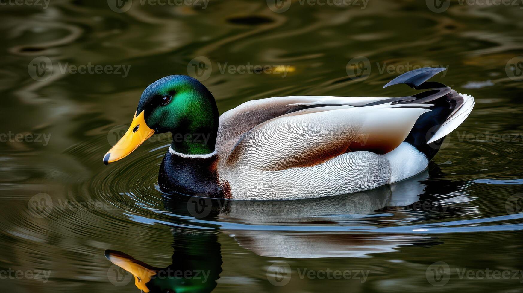 Mallard duck swimming gracefully in calm waters reflecting its vibrant colors photo