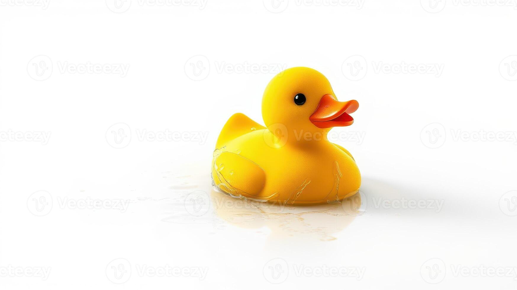 Yellow rubber duck floating in water against a light background during a calm indoor moment photo