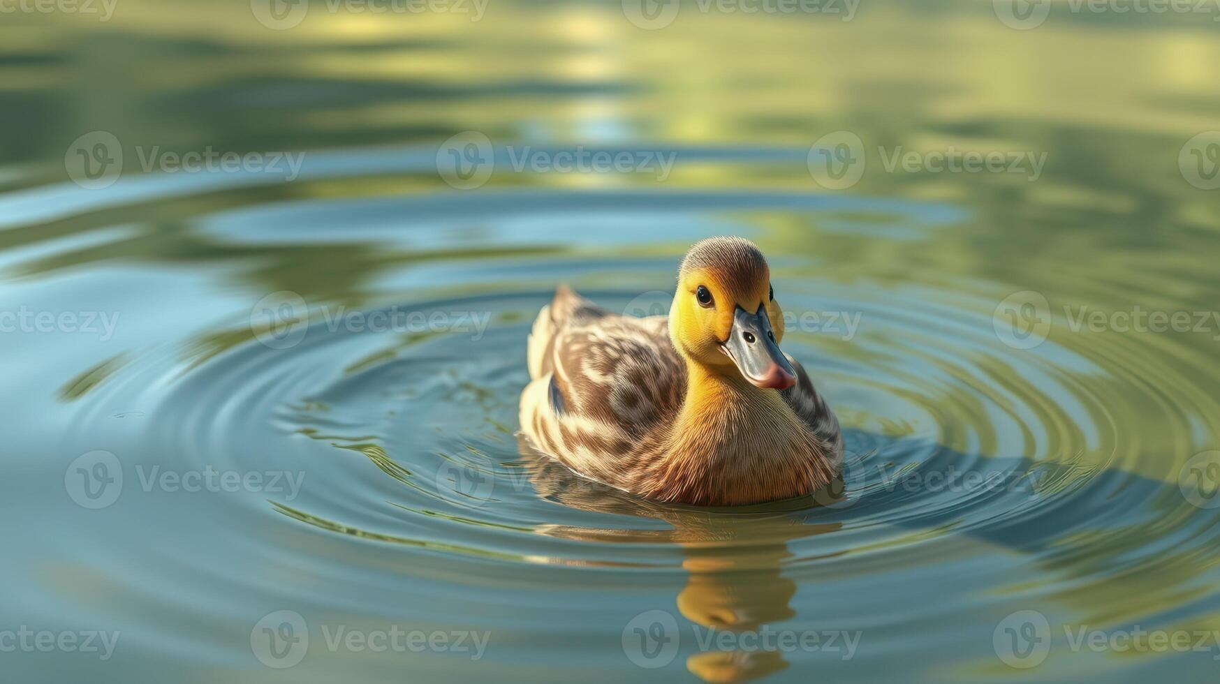 Duck swims peacefully in a tranquil pond surrounded by nature during a sunny afternoon photo
