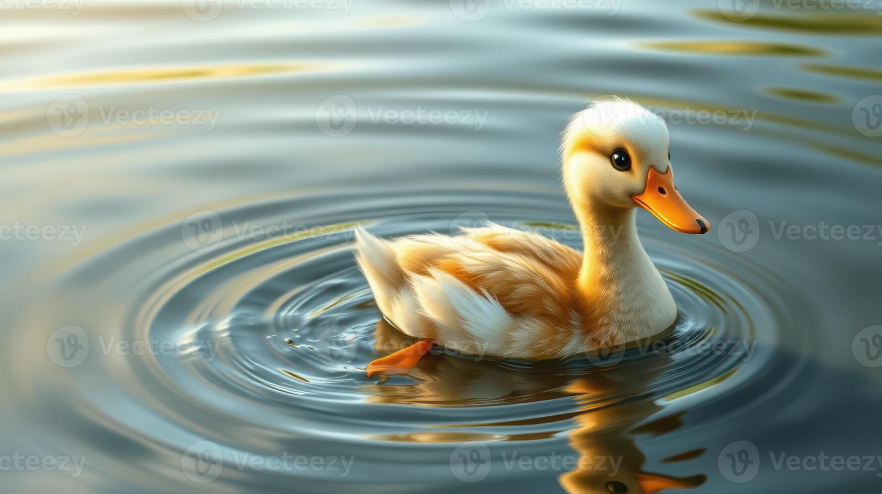 Duck swimming gracefully in calm water during serene morning light photo