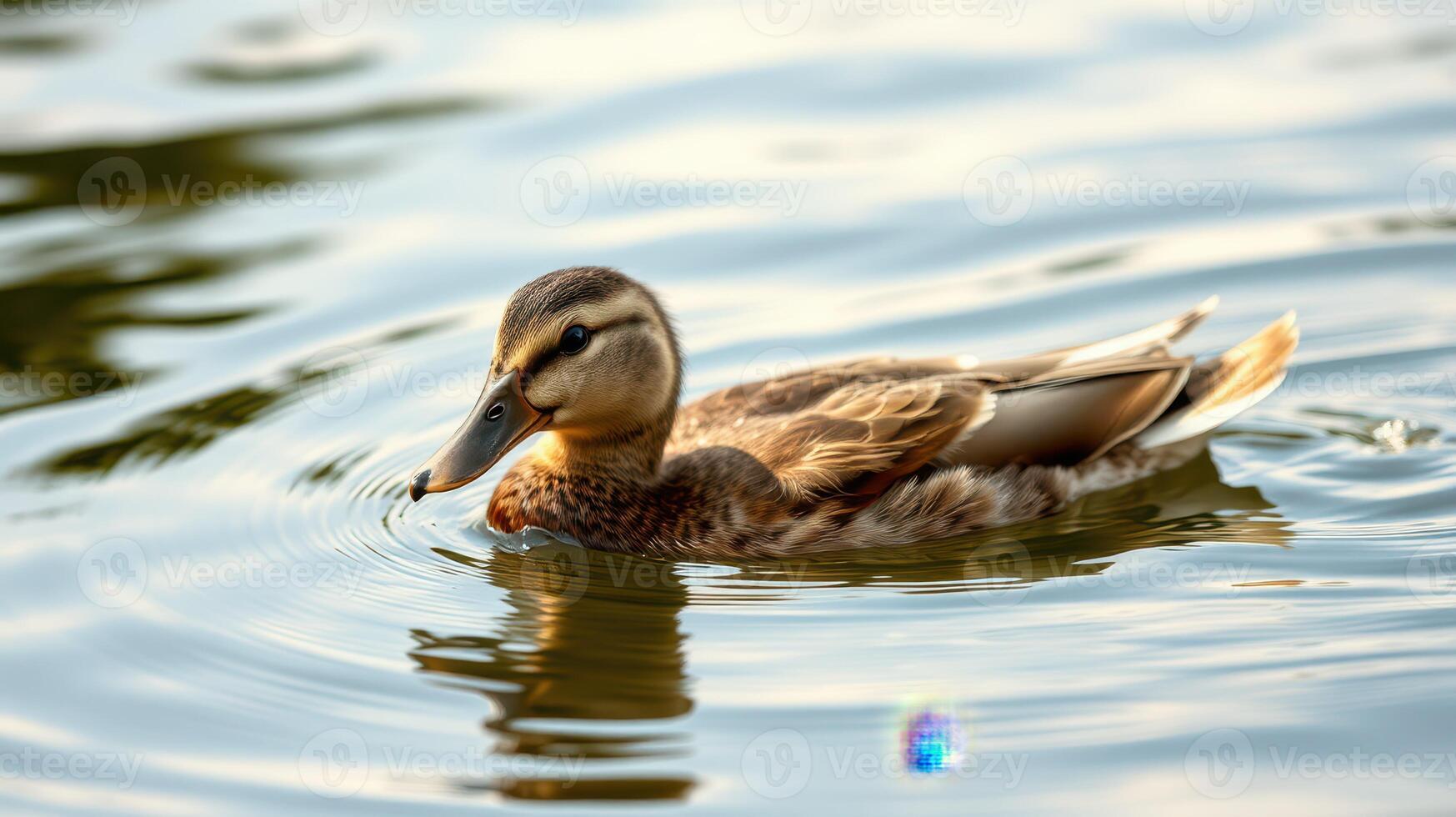 Duck swimming gracefully in a calm lake during a sunny afternoon in a serene outdoor environment photo