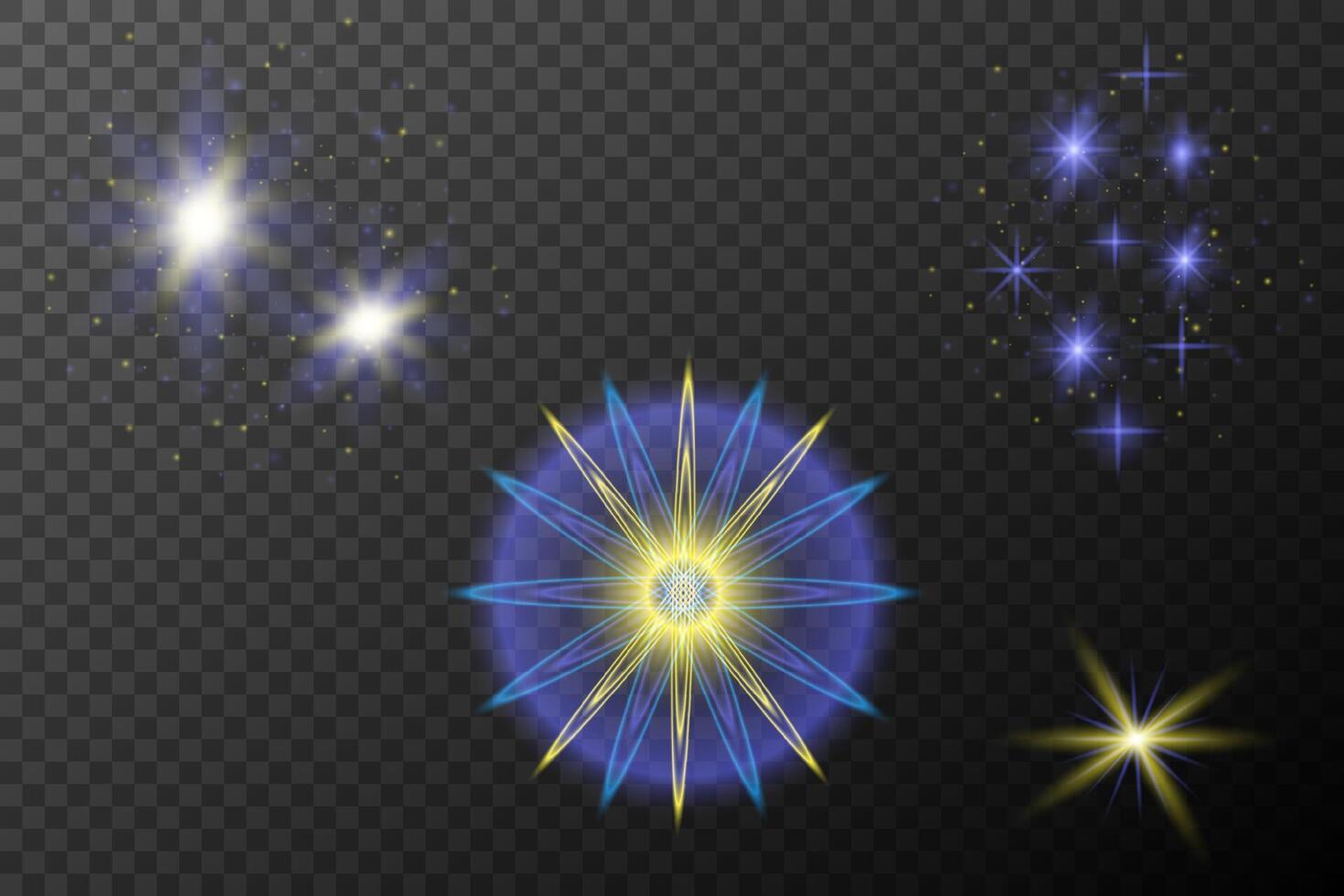 set of glowing stars and stars on background vector
