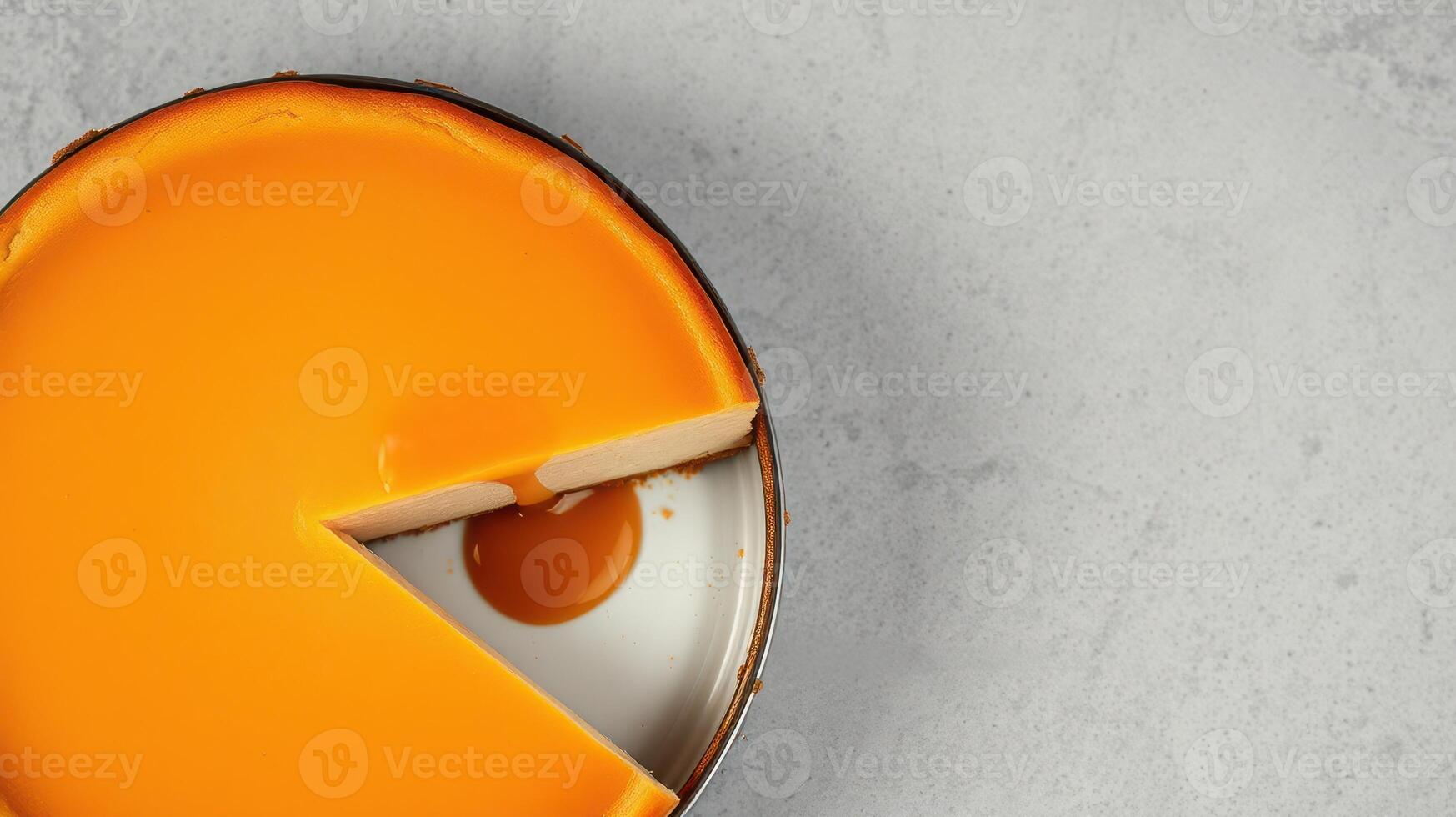 Cheesecake with a slice removed shaped like a game character on a light background photo