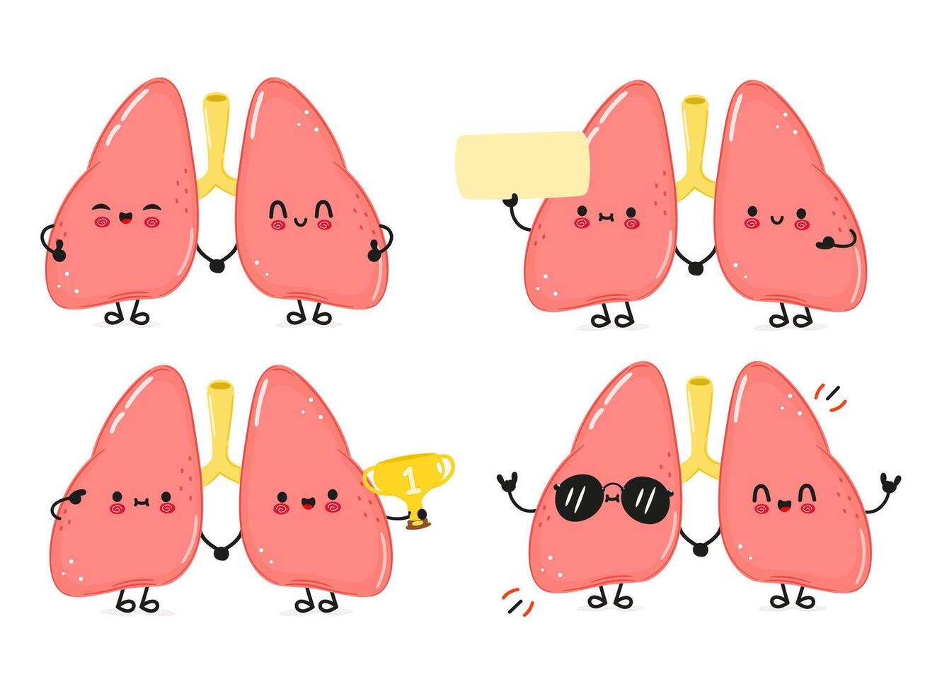 Funny Lungs characters bundle set. hand drawn doodle style cartoon character illustration icon design. Cute Lungs mascot character collection vector