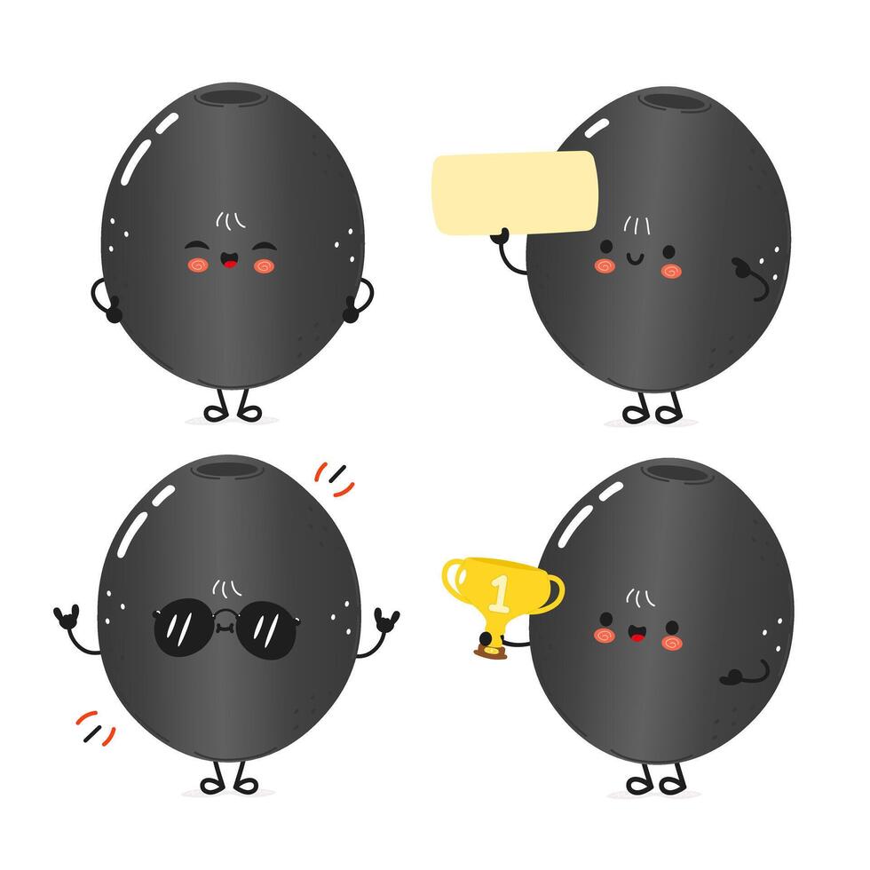 Funny Black olive characters bundle set. hand drawn doodle style cartoon character illustration icon design. Cute Green olive mascot character collection vector