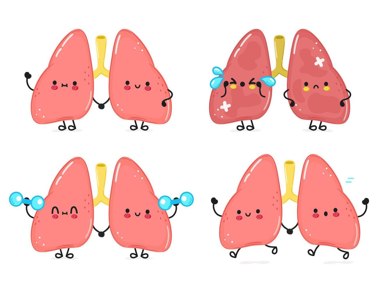 Funny Lungs characters bundle set. hand drawn doodle style cartoon character illustration icon design. Cute Lungs mascot character collection vector