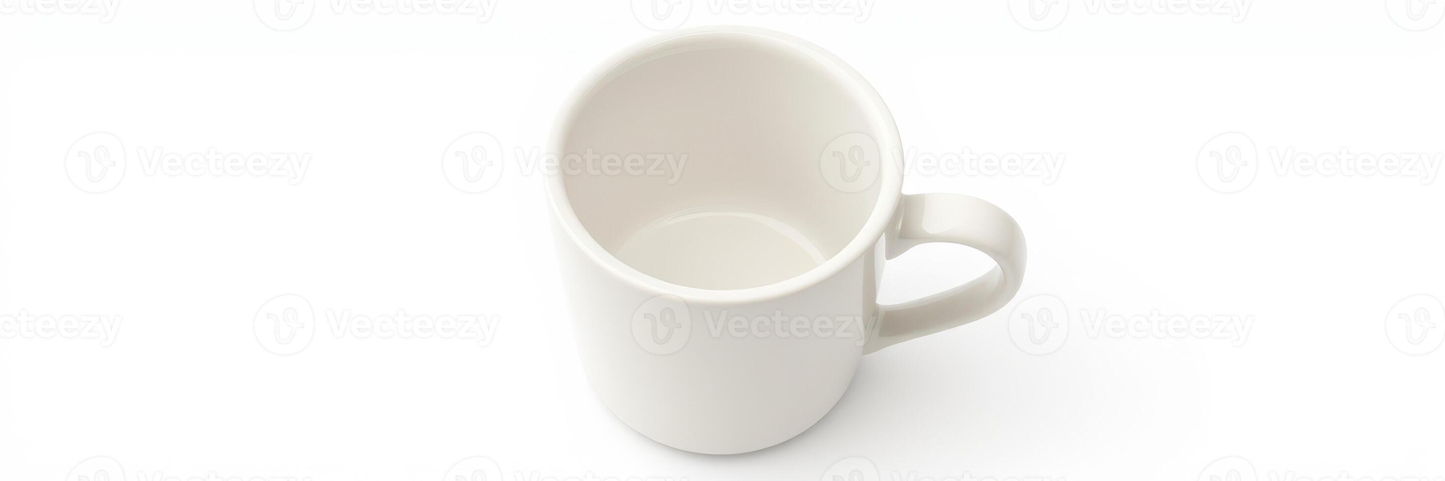 Empty white mug on a white surface, showcasing simplicity and minimalism in design for modern kitchen aesthetics photo