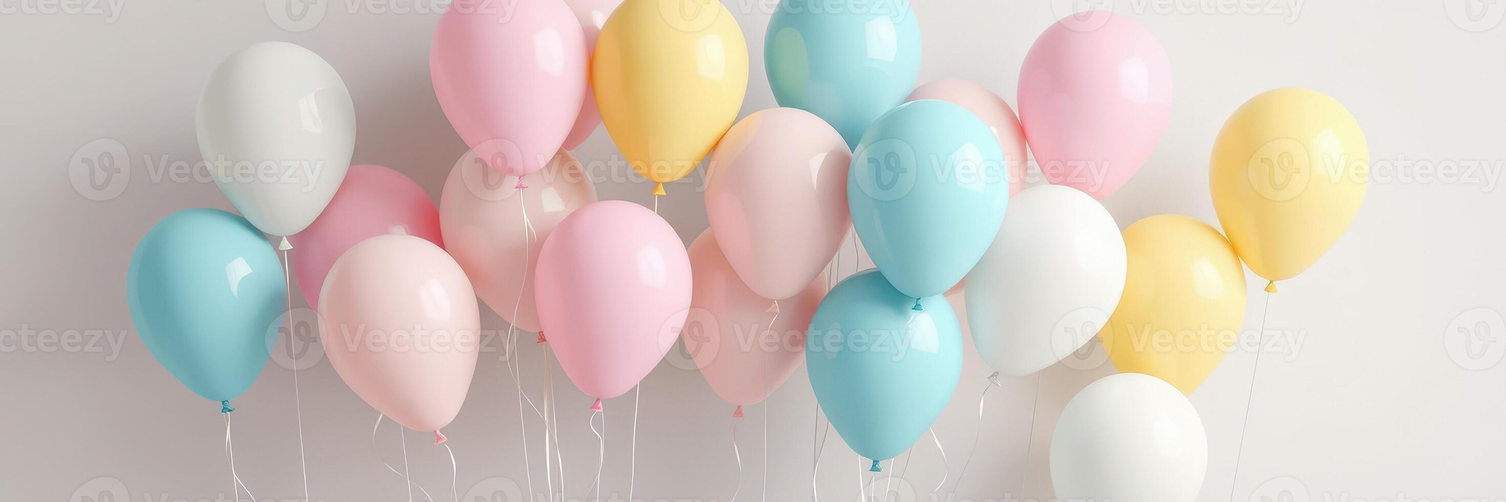 Colorful balloons create a festive atmosphere for celebrations, parties, or events in a bright indoor setting photo