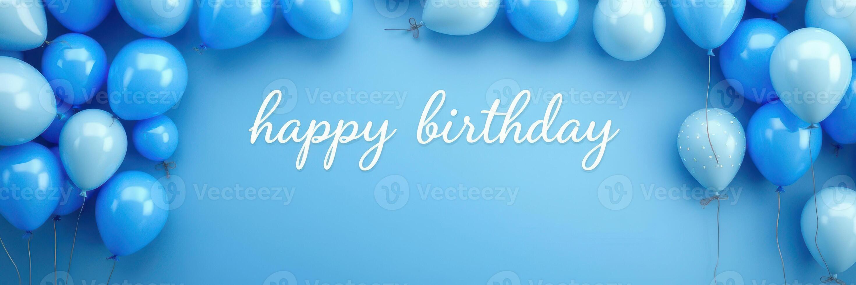Festive blue balloon decorations with a happy birthday message for a cheerful celebration photo