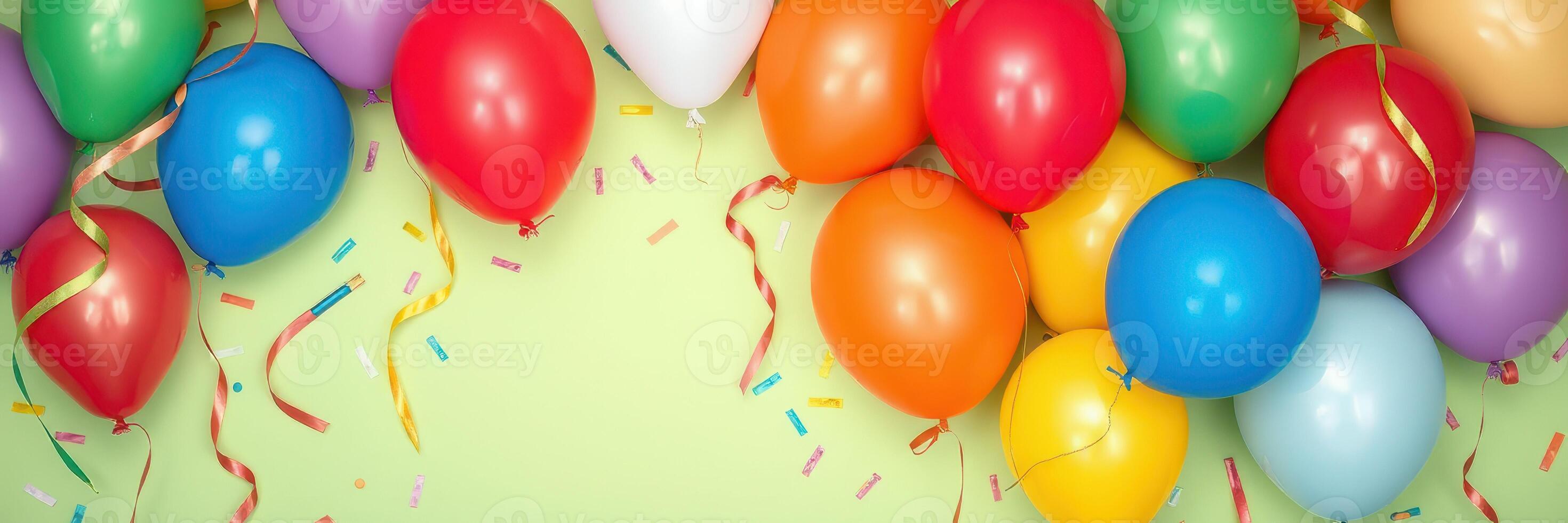 Colorful balloons and confetti arranged delightfully for a festive celebration photo