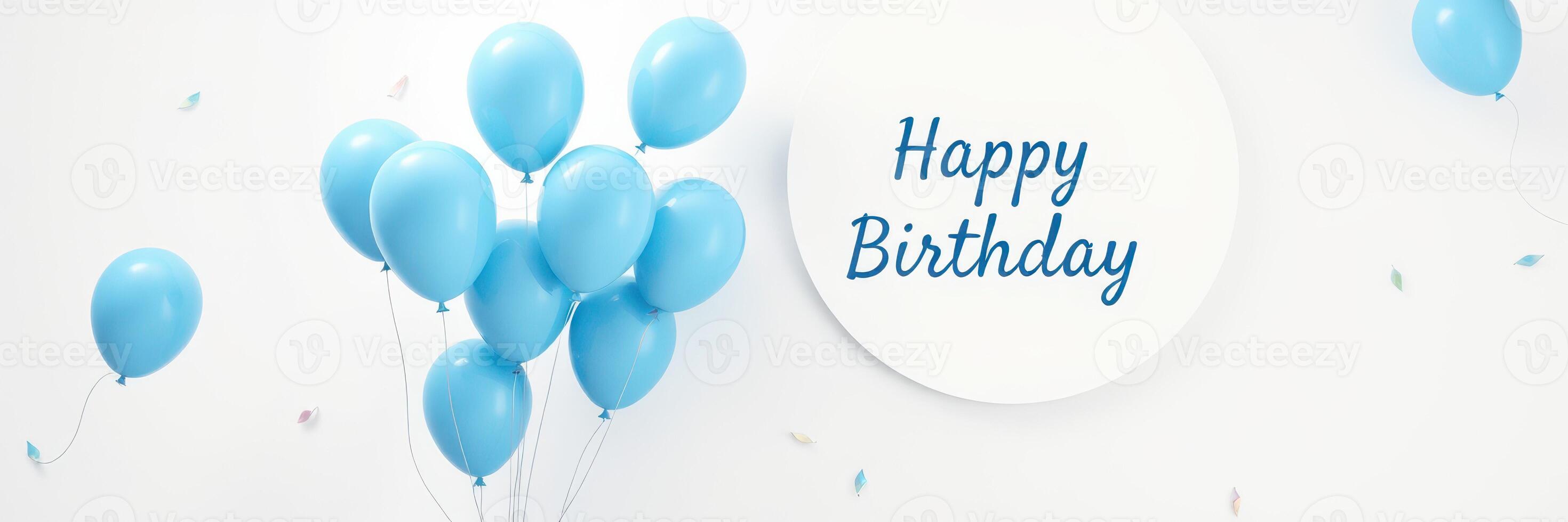 Festive blue balloons and birthday greeting in a bright celebration setting with cheerful atmosphere photo