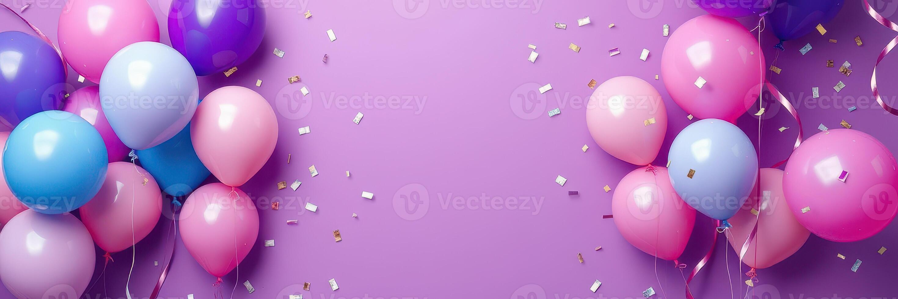 Colorful balloons and confetti create a festive atmosphere for a celebration or party event in a vibrant setting photo