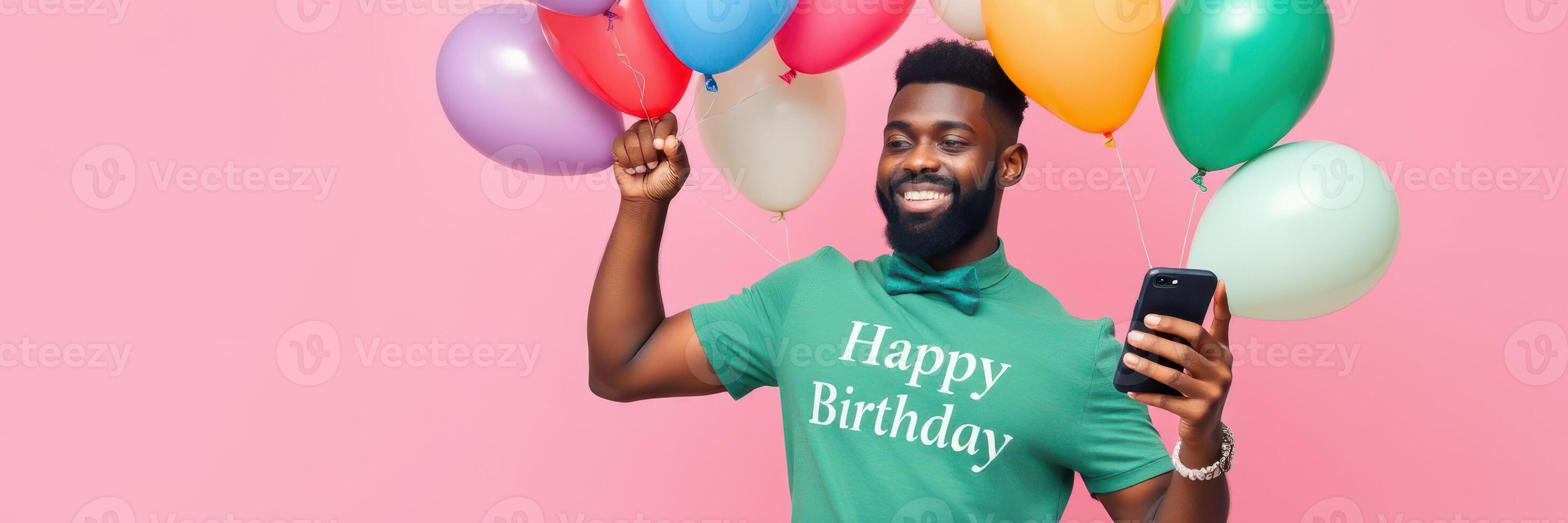 Celebration of life and joy in a birthday party with colorful balloons and a cheerful person photo