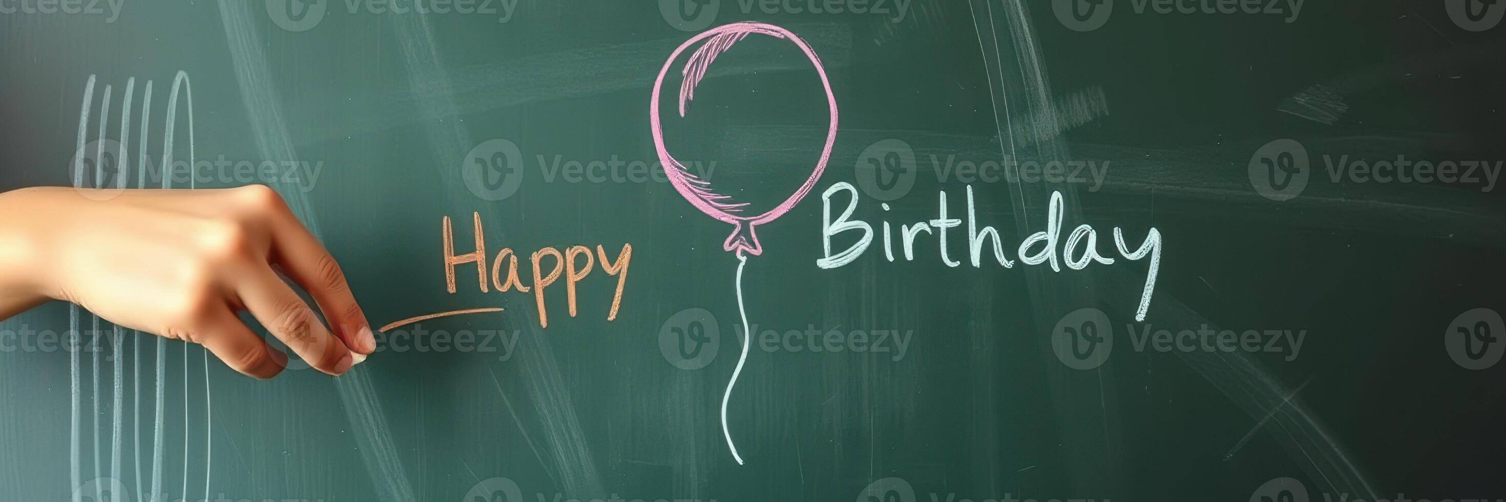 Celebrating a special occasion with handwritten birthday wishes on a chalkboard in a classroom setting photo