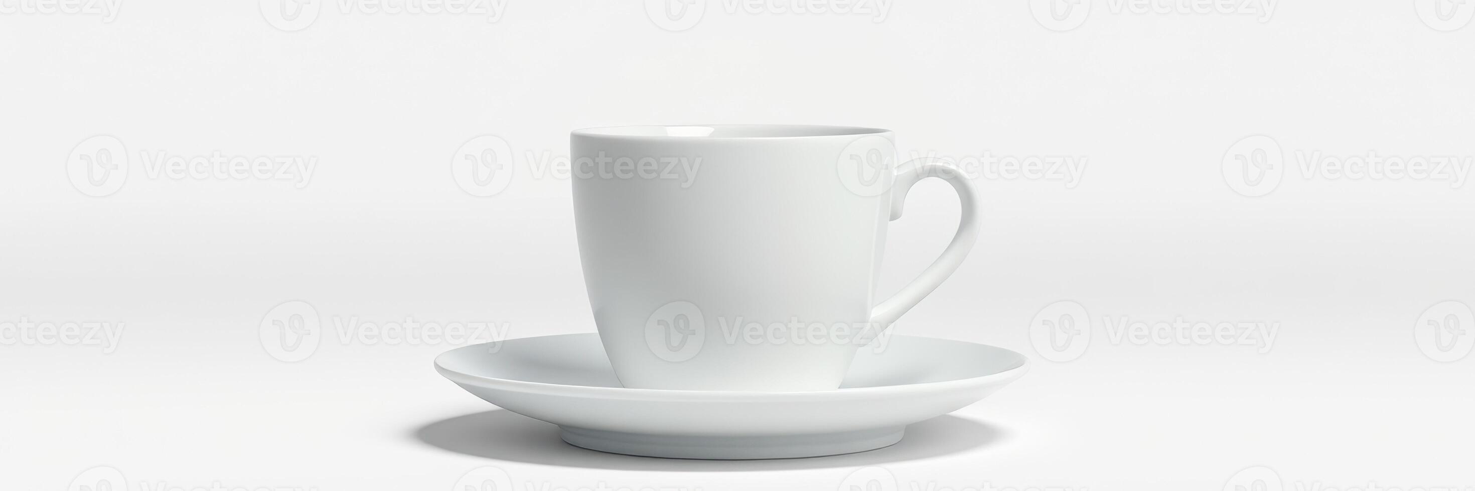 Minimalist white cup and saucer placed on a simple background with soft shadows giving a clean look photo