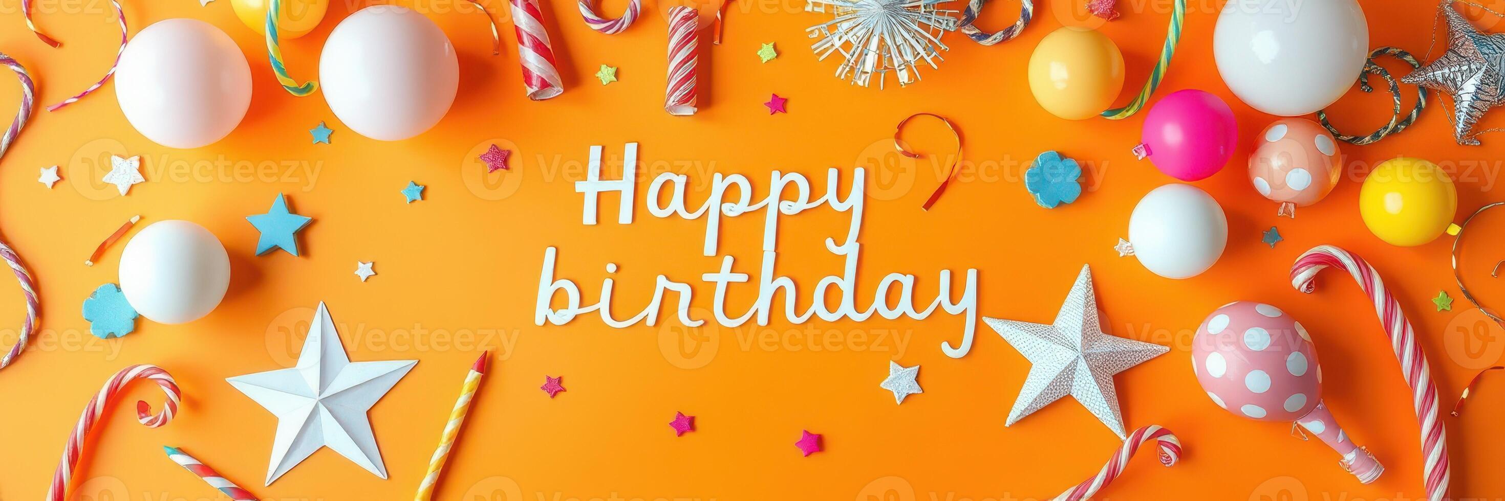 Celebrate a joyful birthday with colorful decorations and festive elements on a vibrant background photo