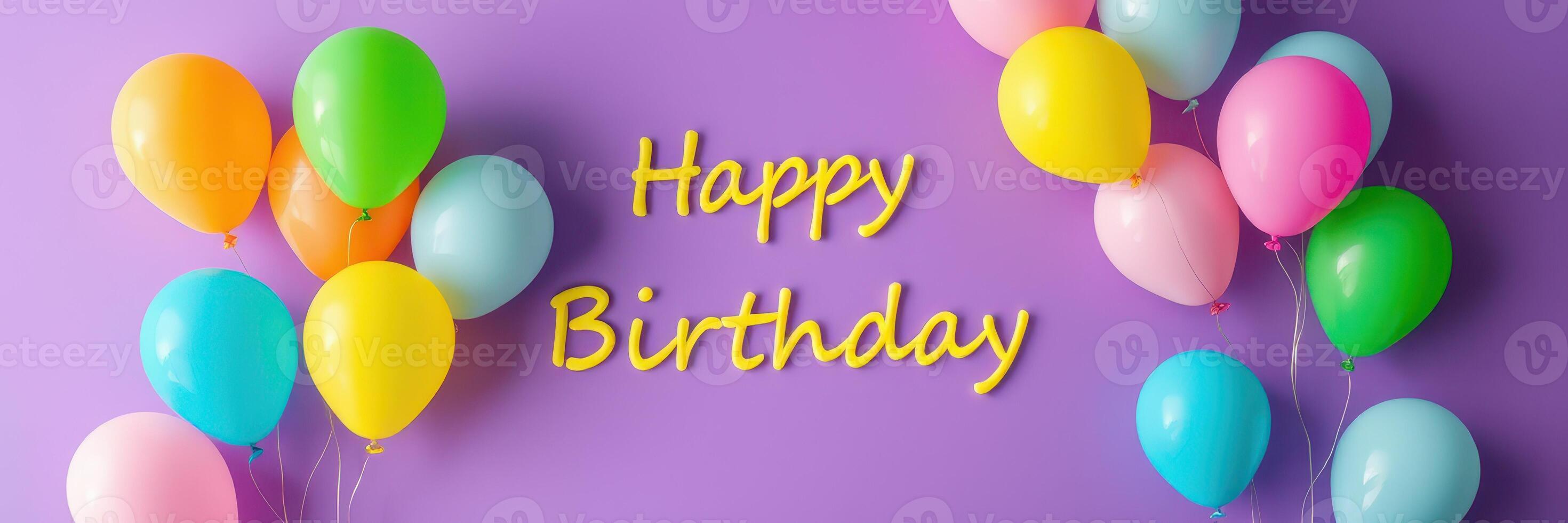 Colorful balloons and cheerful message welcome guests to a joyful birthday celebration in a vibrant setting photo