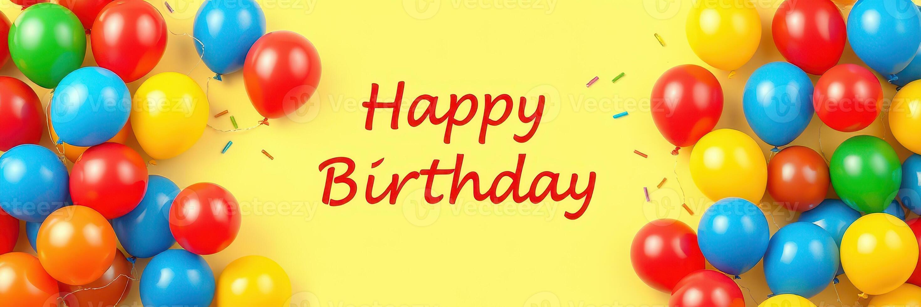 Celebratory birthday decoration with colorful balloons and cheerful message in a bright setting photo