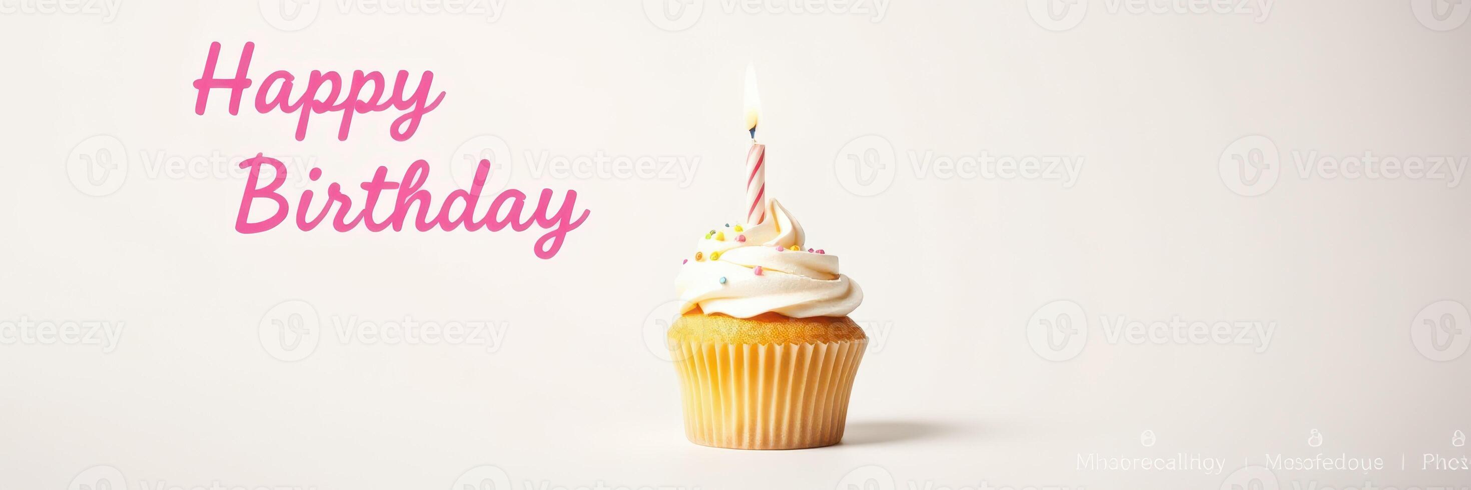 Celebrate a special day with a delightful birthday cupcake topped with frosting and a candle photo