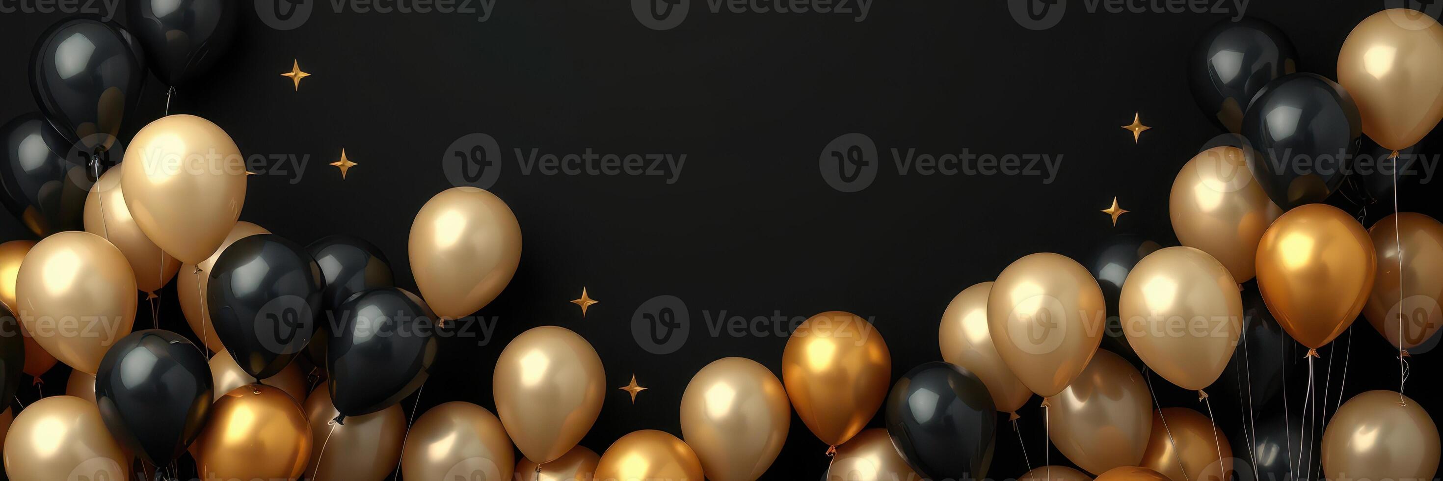 Colorful balloons create a festive atmosphere for celebrations and events in a stylish black background setting photo
