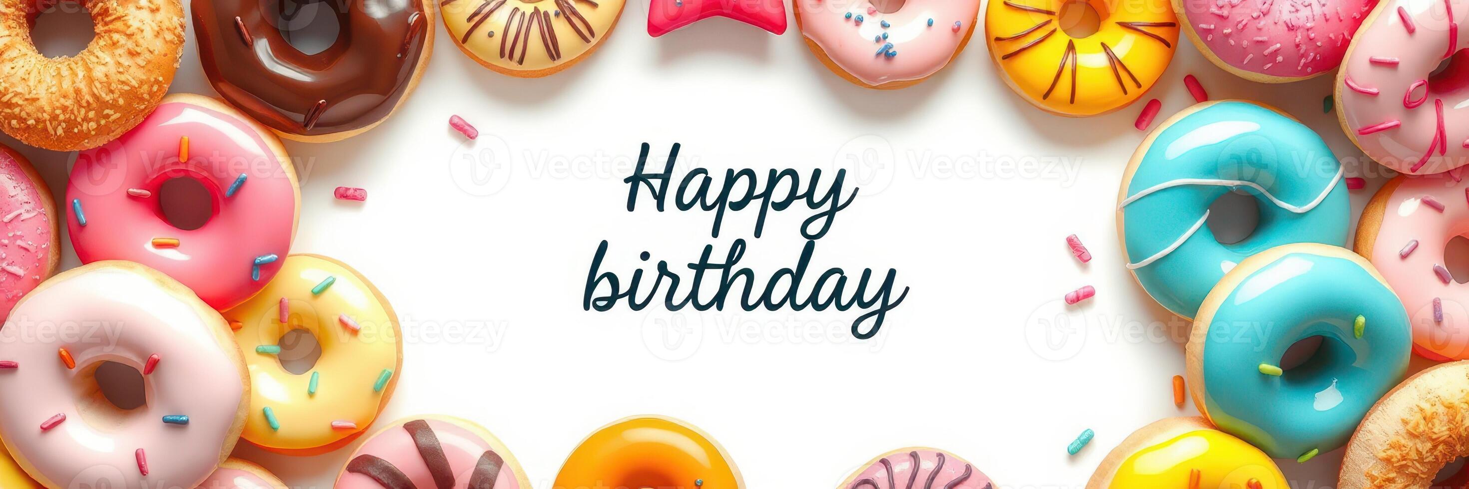 Celebrate a joyful birthday with colorful assorted donuts arranged in a sweet display photo