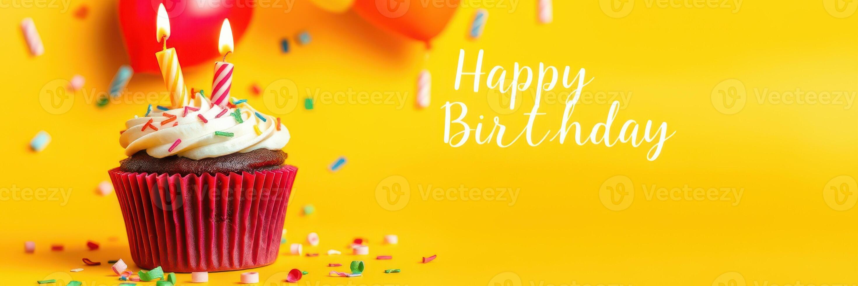 Colorful birthday celebration with cupcake and decorations for a joyful occasion photo