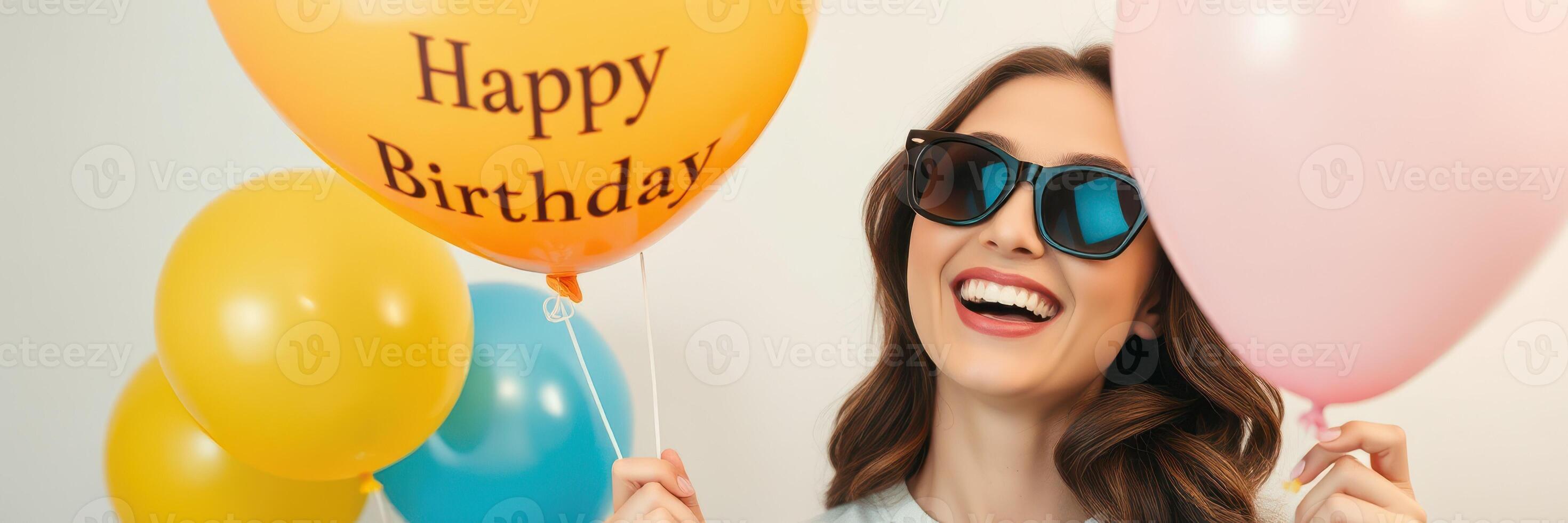Celebrating a joyful birthday with colorful balloons and laughter in a cheerful setting photo