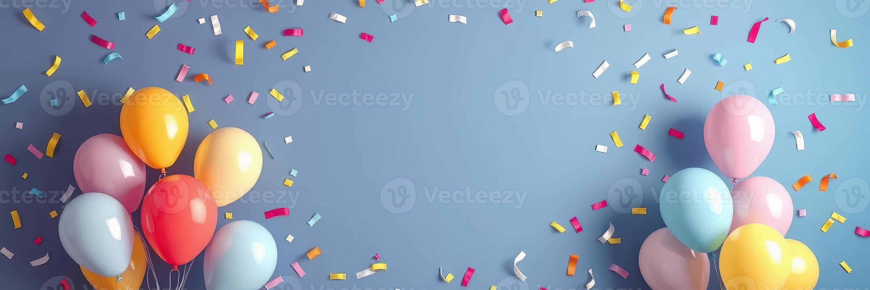 Colorful balloons and confetti brighten up a celebration in a cheerful atmosphere photo