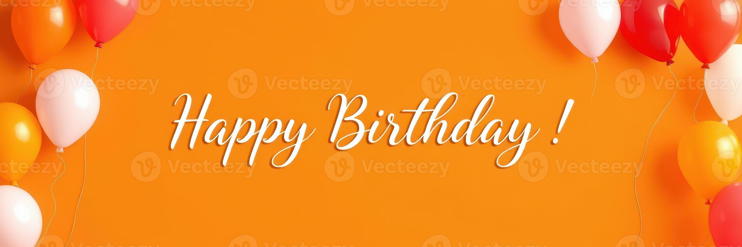 Bright orange background with colorful balloons and a festive happy birthday message displayed prominently for celebratory occasions photo