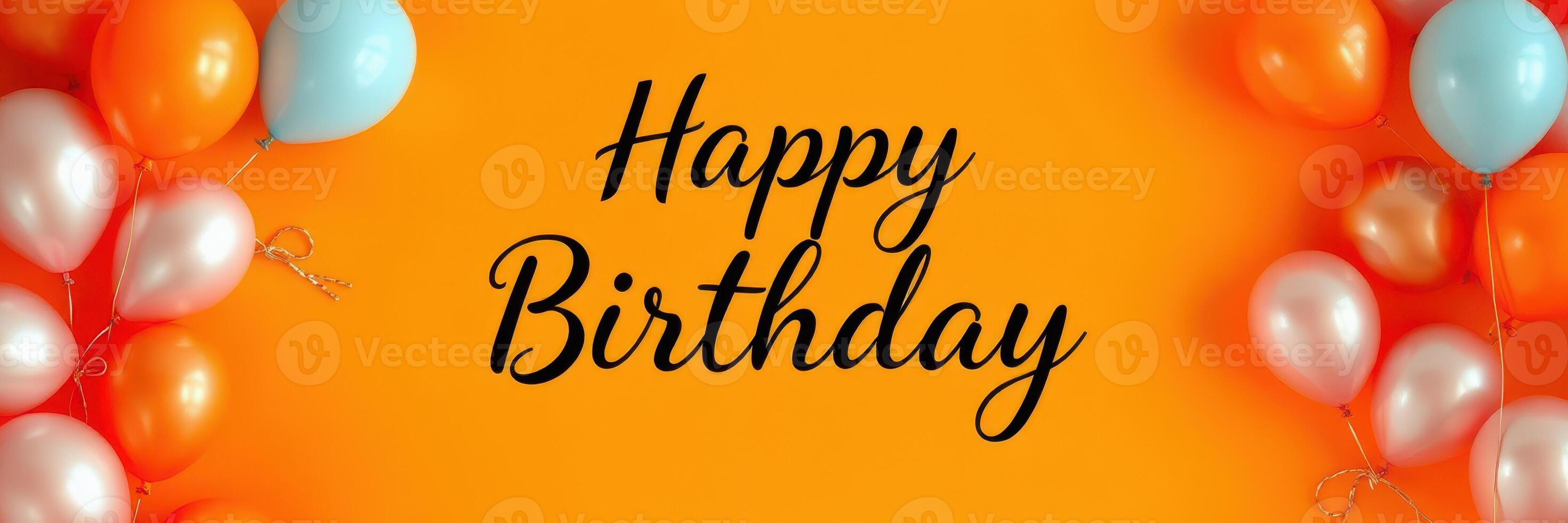 Colorful balloons and cheerful text convey birthday wishes with festive atmosphere for celebration photo