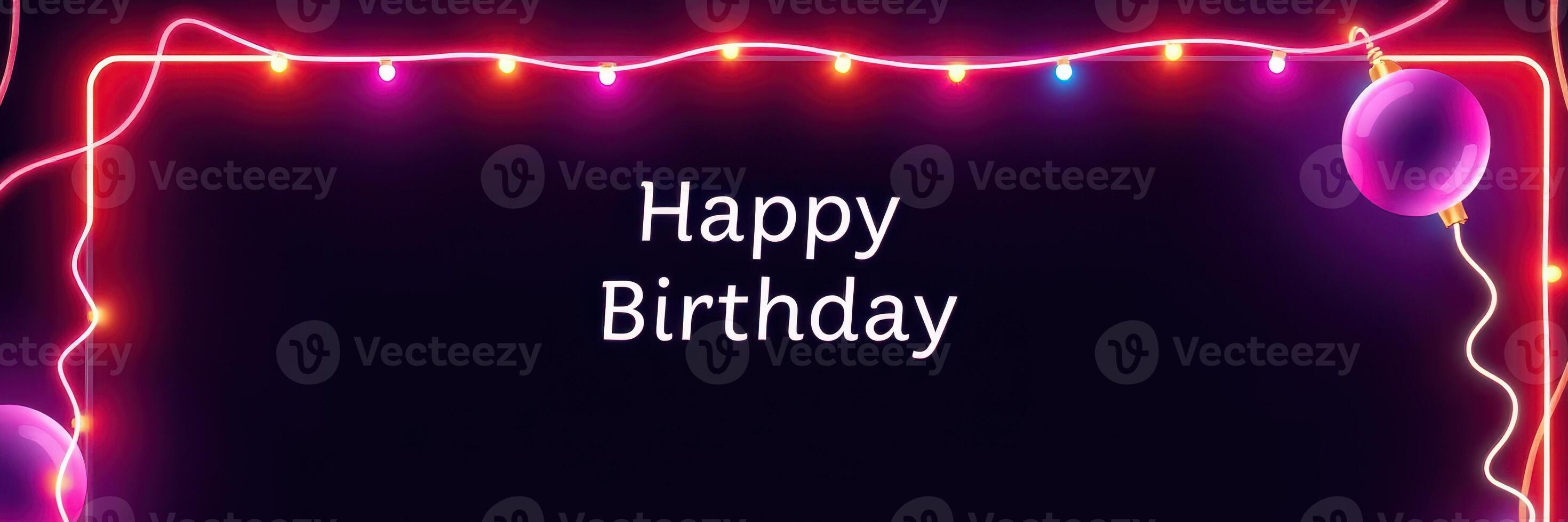 Colorful birthday banner with festive lights creating a joyful atmosphere for celebration photo