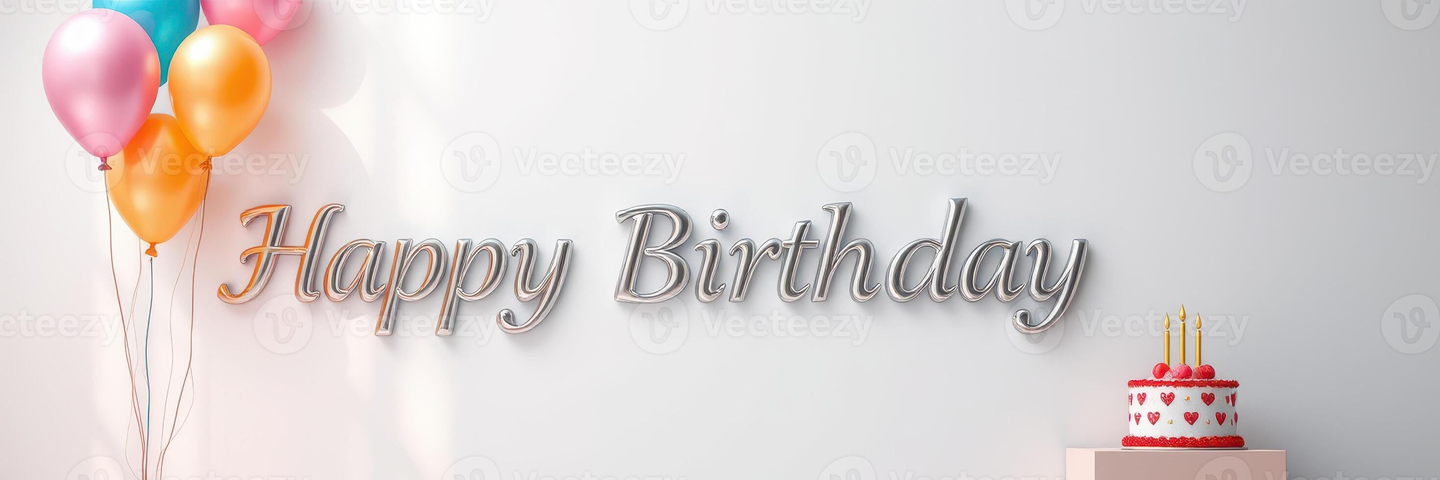 Decorative birthday setup with balloons and cake celebrating a joyful occasion in a festive atmosphere photo