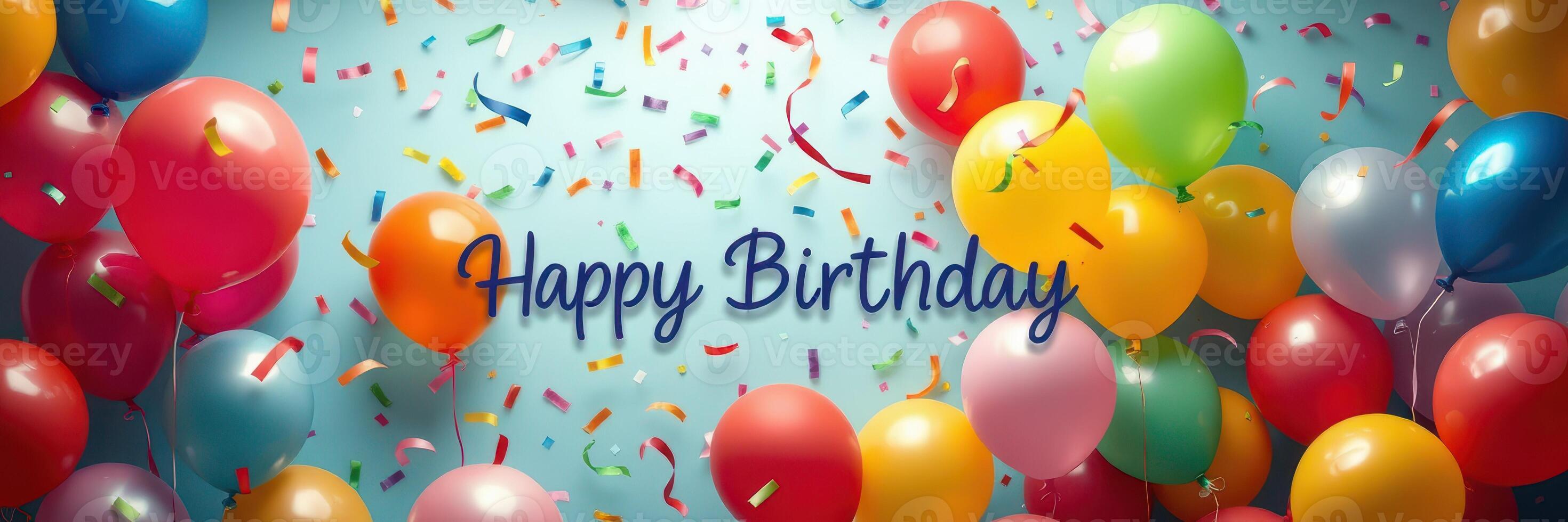 Colorful birthday celebration with balloons and confetti creating a joyful atmosphere photo