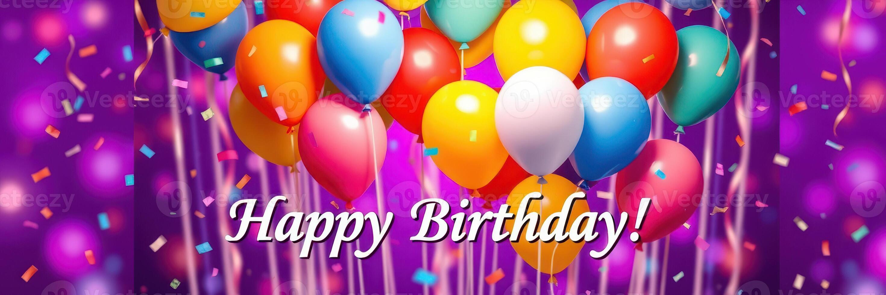 Colorful birthday balloons with confetti in a festive celebration setting photo