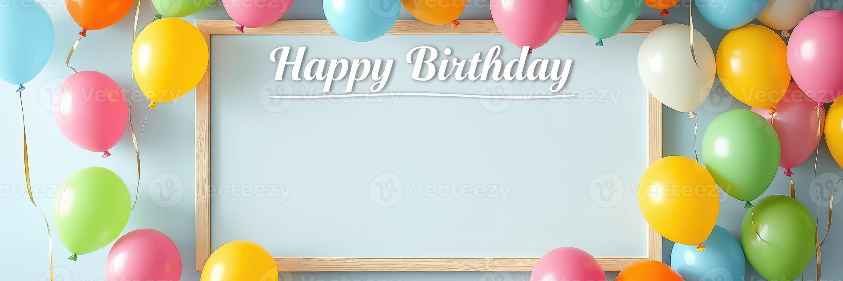 Colorful birthday celebration backdrop with balloons and empty space for messages photo