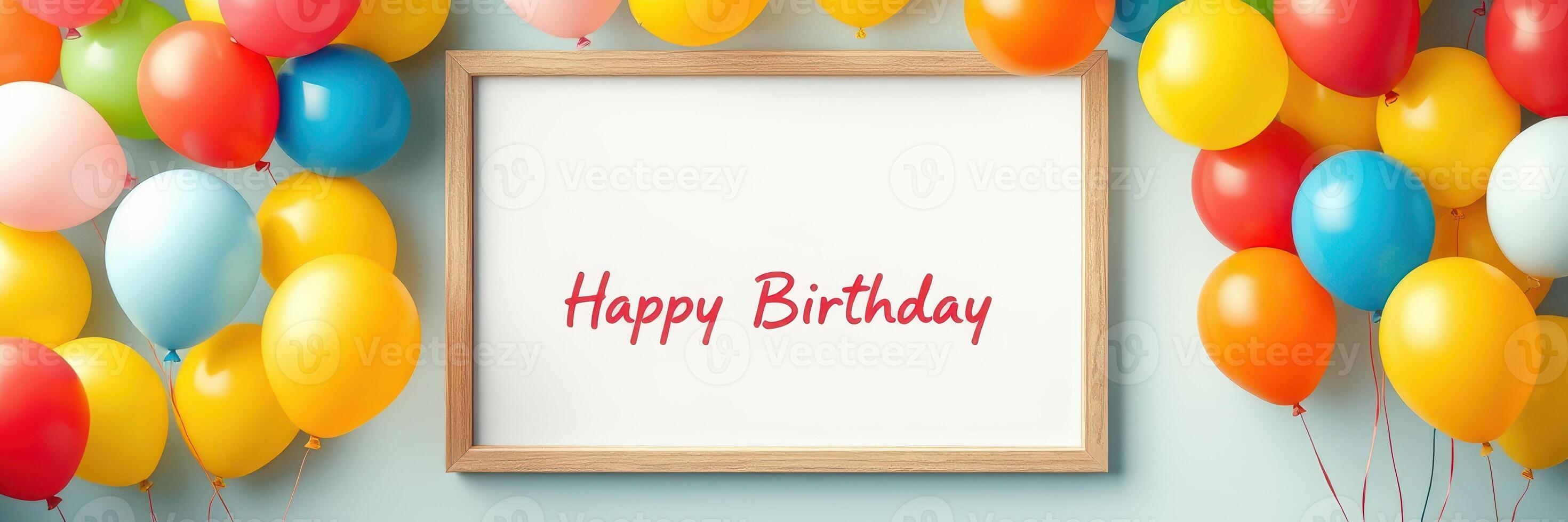 Colorful birthday decoration with balloons and a cheerful message for a festive celebration setting photo