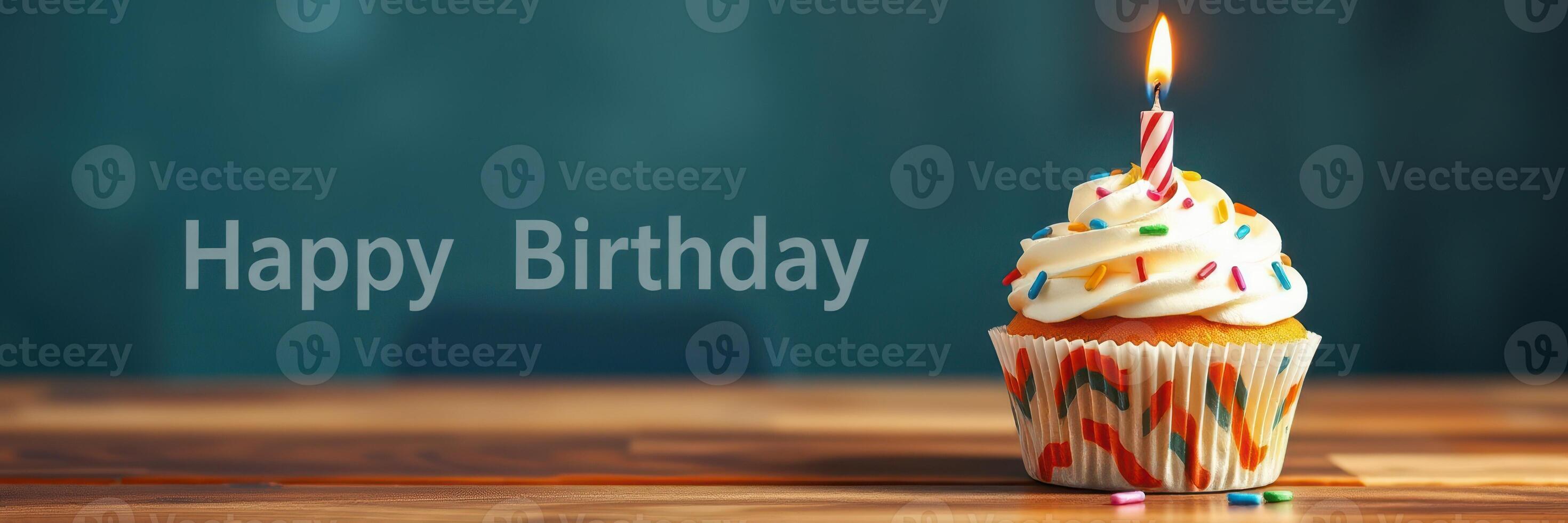 Celebration with colorful cupcake and candle for birthday party photo