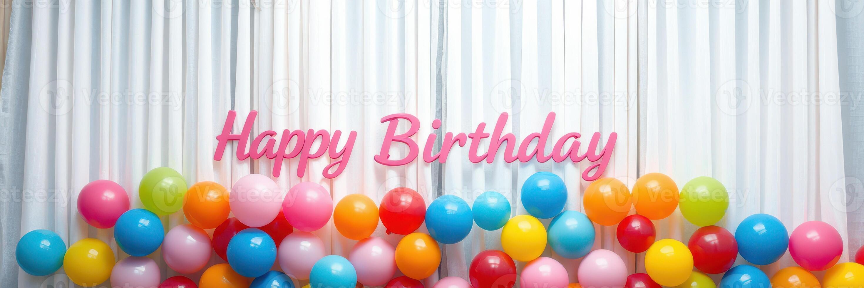 Colorful birthday celebration backdrop with balloons and festive decorations for a joyful gathering photo