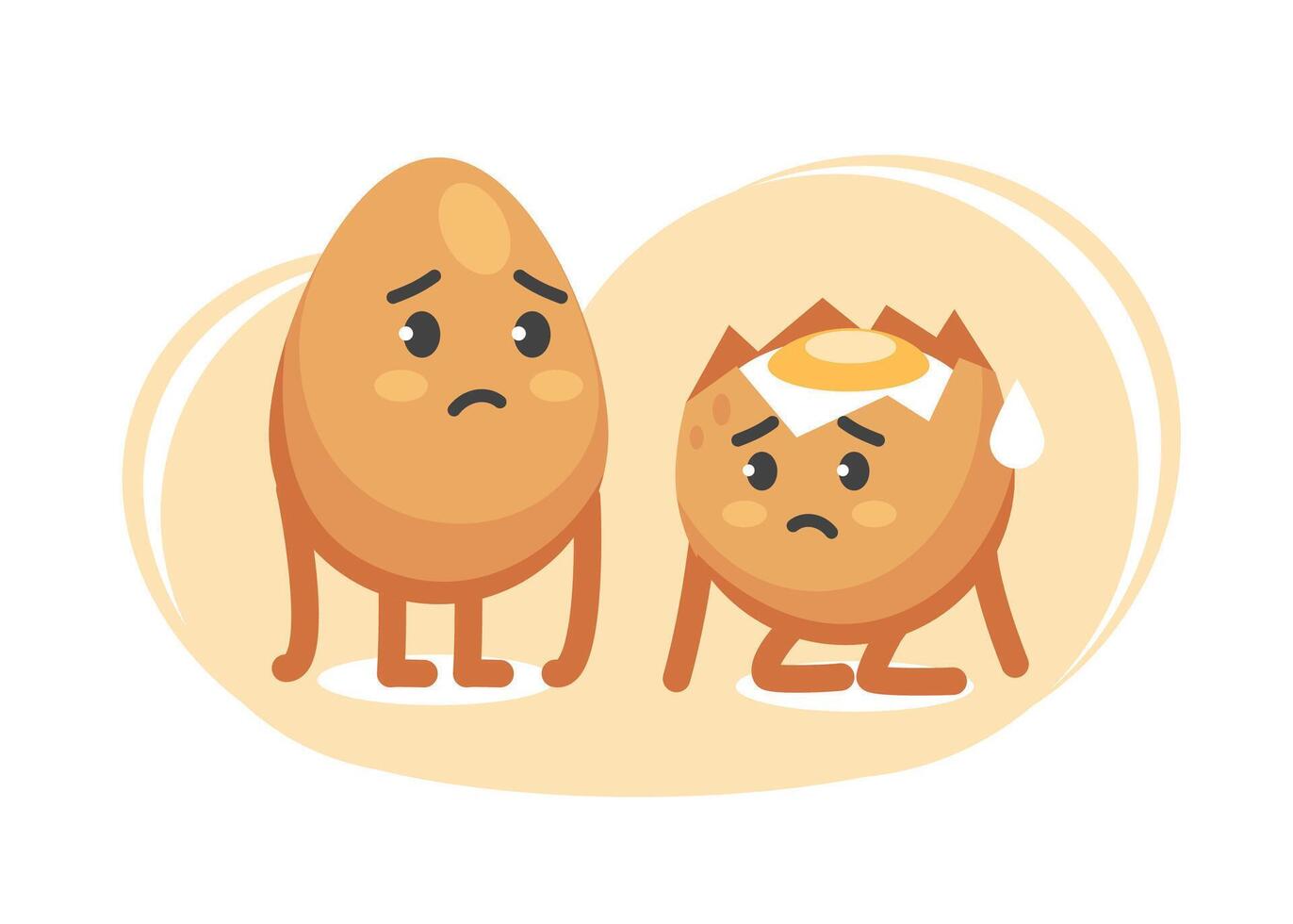Emotion sadness character egg whole and broken in cute cartoon funny flat style. vector