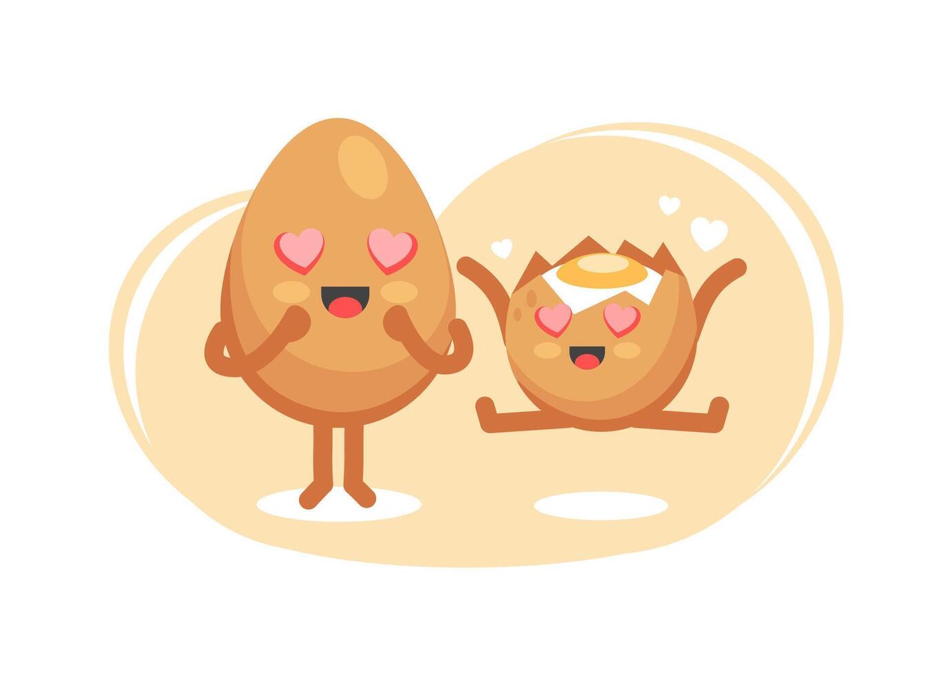 Emotion of love of the character egg whole and broken in a cute cartoon funny flat style. vector