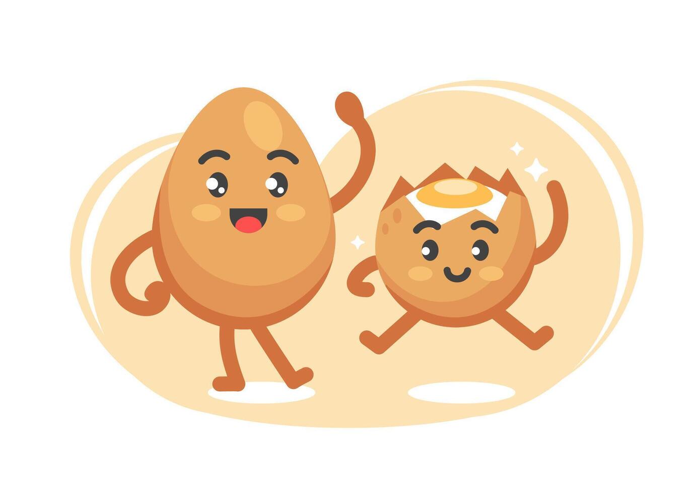 Emotion greeting character egg whole and broken in cute cartoon funny flat style. vector