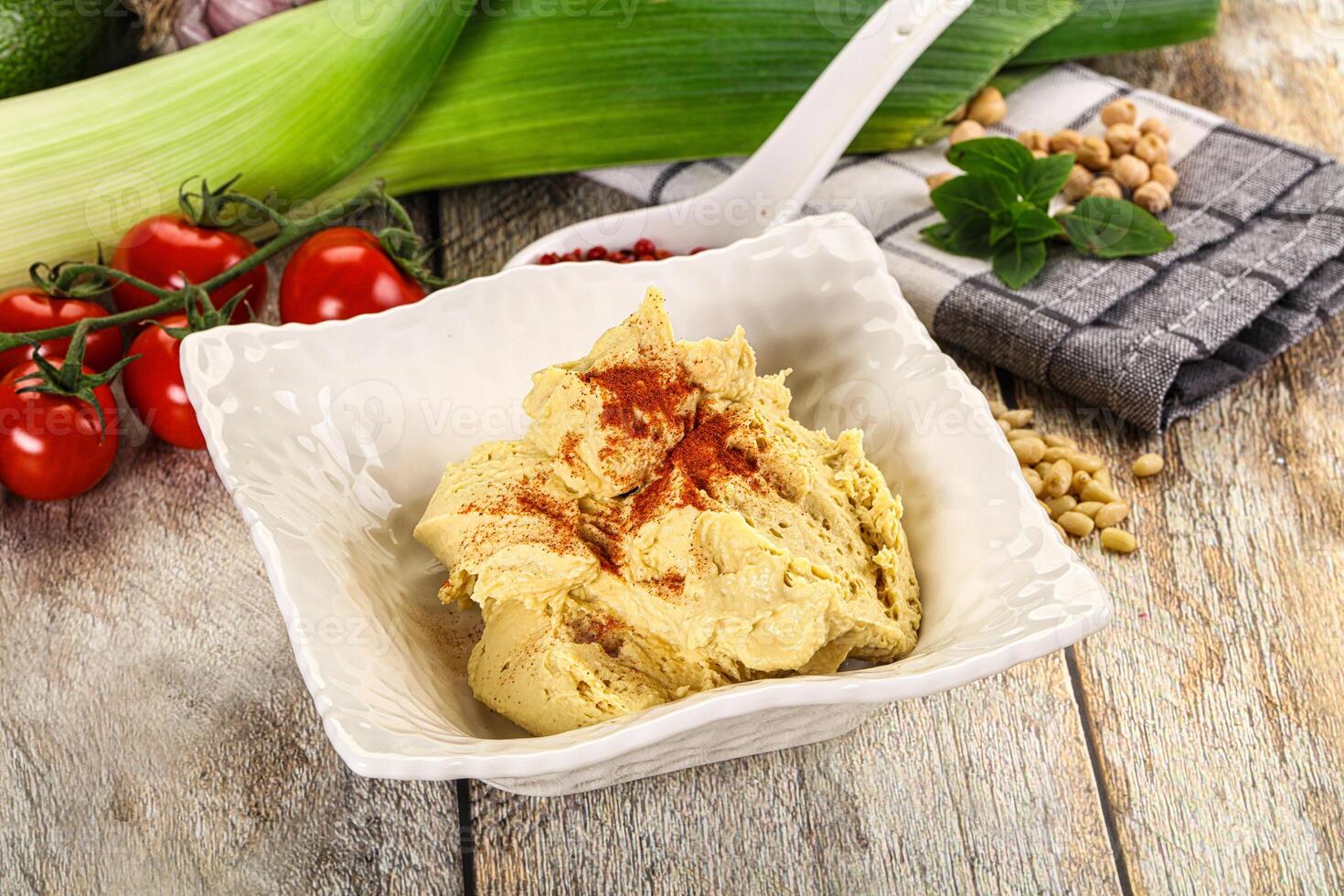 Natural chickpea hummus with paprika photo