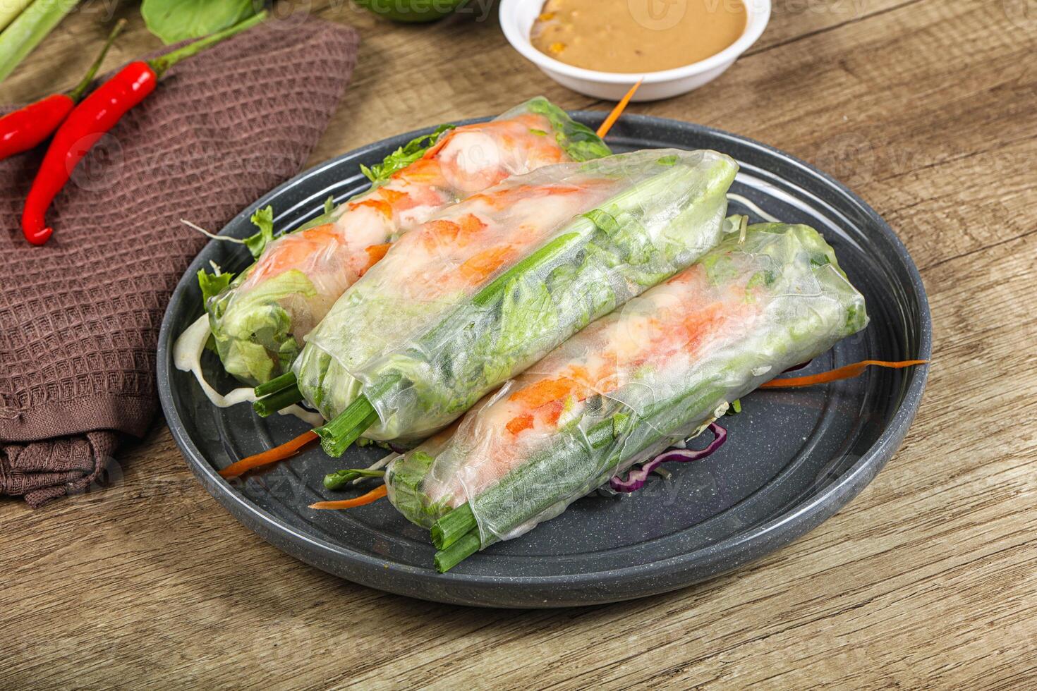 Vietnamese spring roll with prawn and salad photo