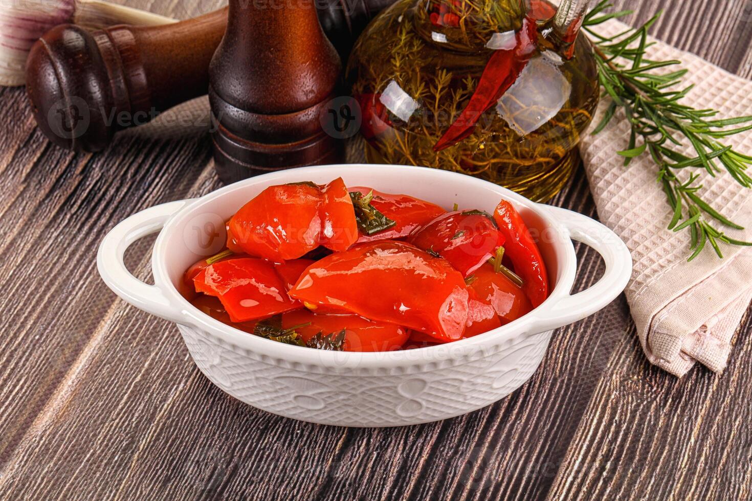 Homemade marinated red bell pepper photo