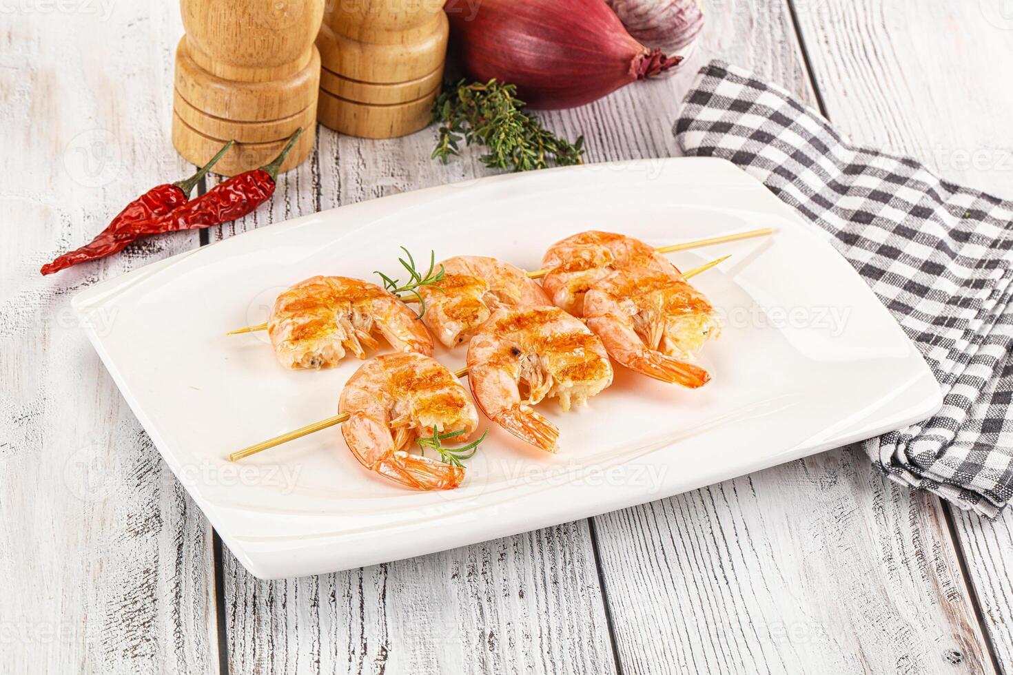 Grilled king prawn skewer snack photo
