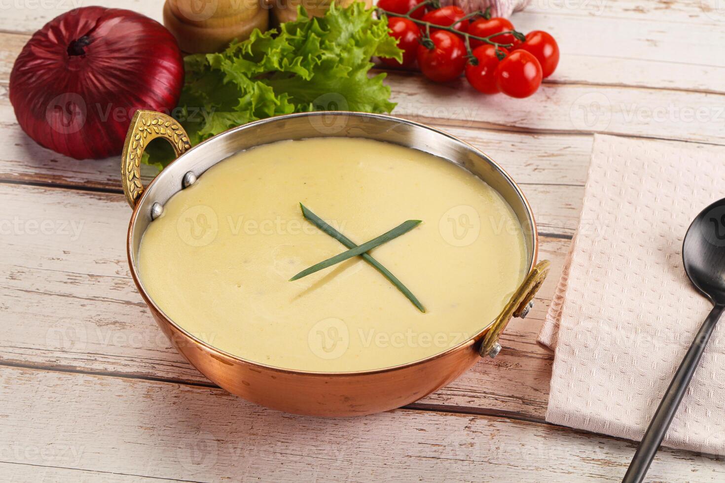 Gourmet cheese soup in the bowl photo