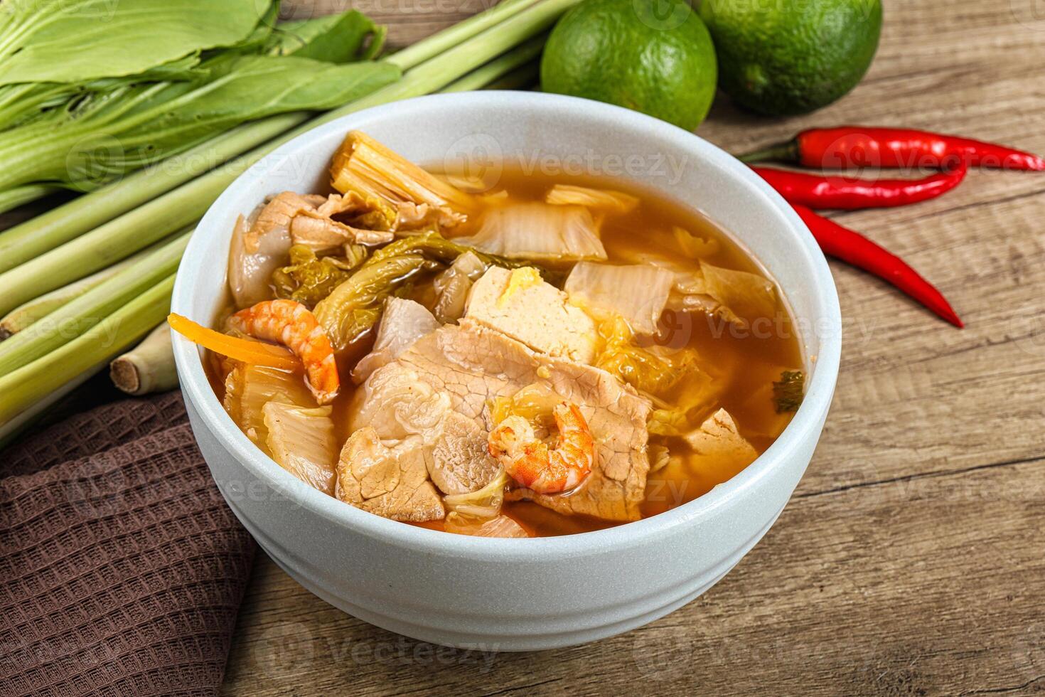 Korean kimchi soup with seafood photo