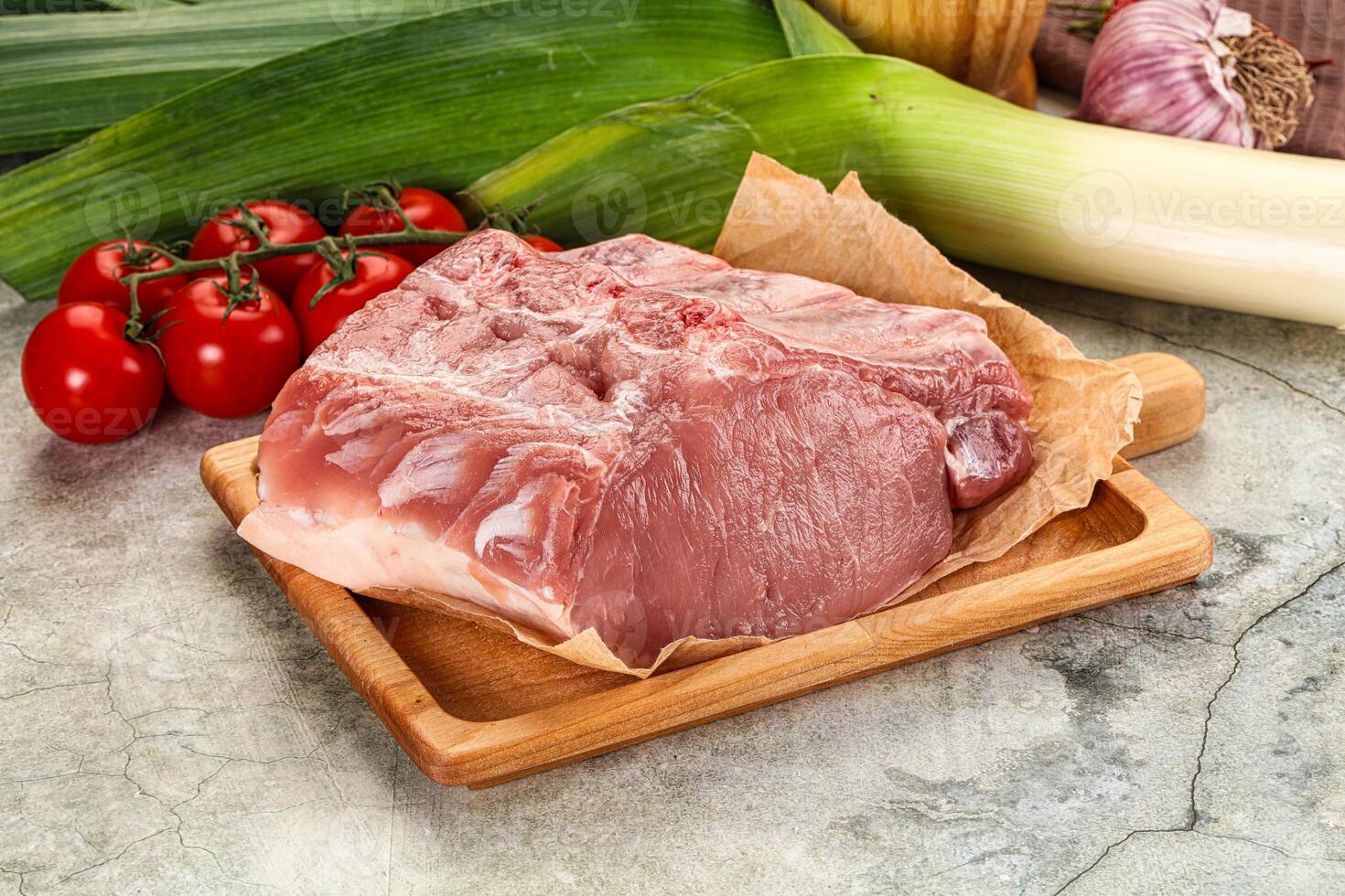 Raw pork loin cut with bone photo