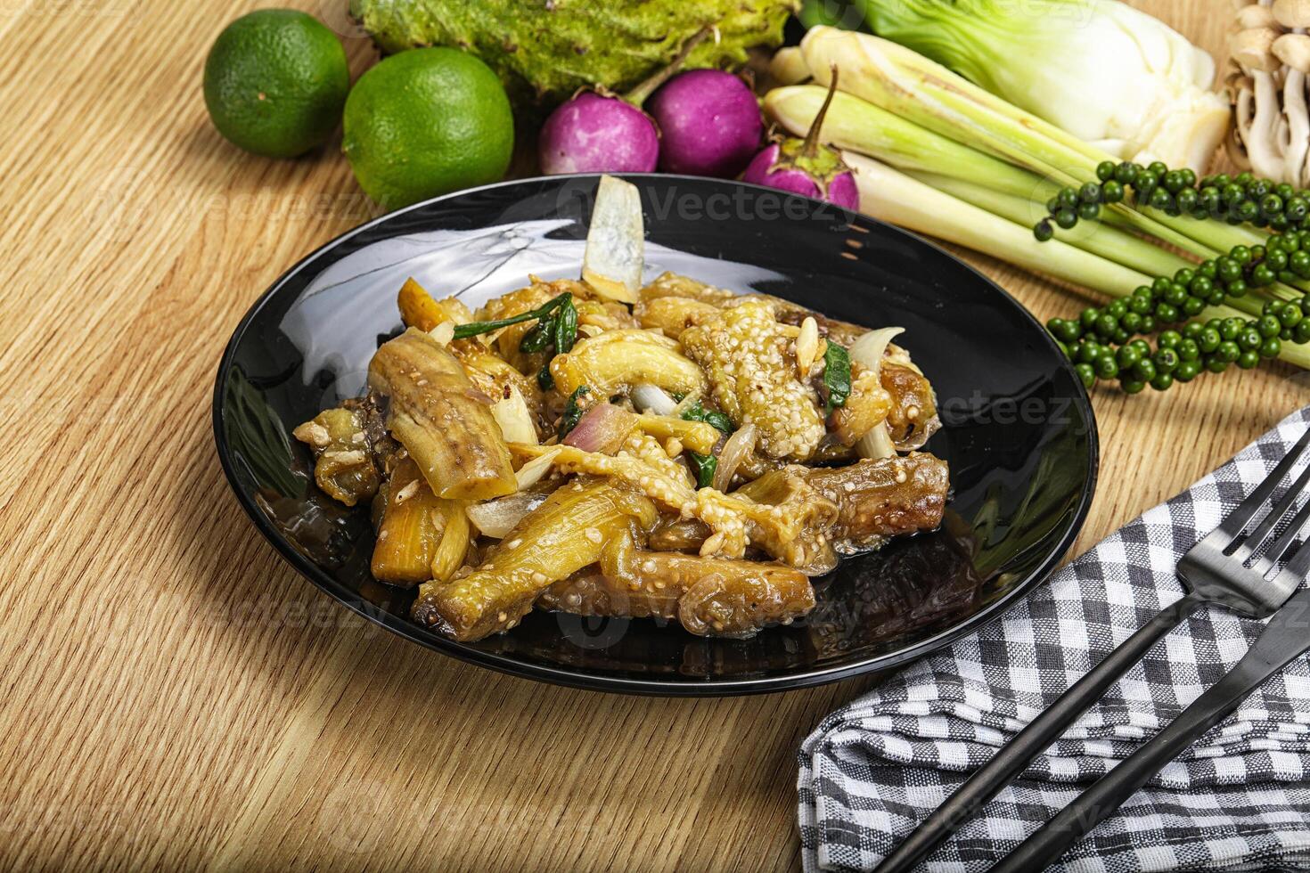 Roasted Thai eggplant with onion photo