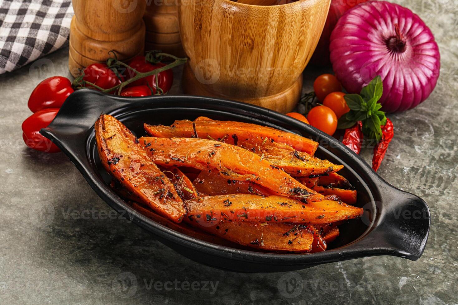 Baked batat with with spices photo